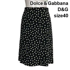 ●◇ ドルチェアンドガッバーナ Dolce＆Gabbana ミディスカート Aライン フレア ポルカドット 黒 白 40 S ７号 レディース S6E264のサムネイル