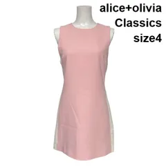 ◇ アリスアンドオリビア alice+olivia シフトワンピース ミニ丈 ノースリーブ Aライン フレア ピンク 白 4 M 9号 レディース S6E242のサムネイル