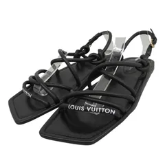 美品▲LOUIS VUITTON ルイヴィトン スクエアトゥ バックストラップ フラット レザー サンダル ブラック 36.5 イタリア製 レディース