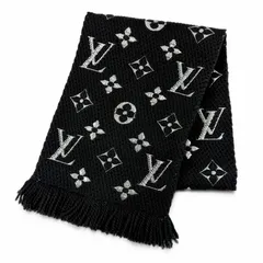 美品△LOUIS VUITTON ルイヴィトン M75833 エシャルプ ロゴマニア シャイン ウール シルク マフラー ブラック イタリア製 正規品 レディース 箱付き