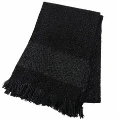美品□CHANEL シャネル YZ079068 カシミヤ80％ ココマーク刺繍 エンブロイダリー 大判ショール マフラー ブラック ライトブルー 正規品 メンズ レディース