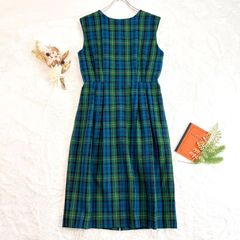 美品】Yorkland ヨークランド チェック柄ワンピース 丸襟 アザミ刺繍 9