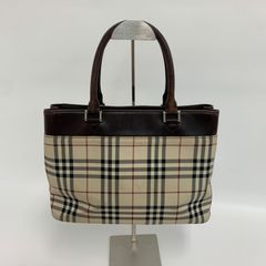 バーバリー ハンドバッグ ノバチェック PVC レザー ロゴプレート 茶