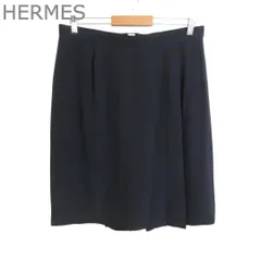 美品 エルメス HERMES ラップスカート 巻きスカート シルク100％ タック 膝丈 53-7313 ネイビー サイズ42 レディースのサムネイル