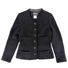 美品】シャネル ココボタン シルク ノーカラージャケット 38ブラック