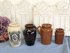 イギリス アンティーク 陶器製 ボトル ガラスボトル ４点セット