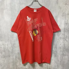 GILDAN　ギルダン　シカゴブラックホークス　半袖プリントTシャツ　赤　アイスホッケー　Lサイズ　古着【値引き交渉OK！】