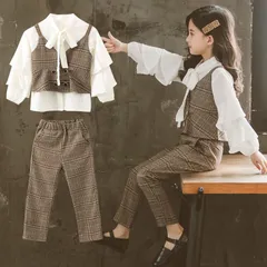 キッズ 入学式 スーツ 女の子 卒業式 子供服 フォーマル スーツ チェック柄 3点セット 結婚式 発表会 フォーマルスーツ 3点セット 子供スーツ 女の子 ジレ ブラウス パン#evuzfのサムネイル