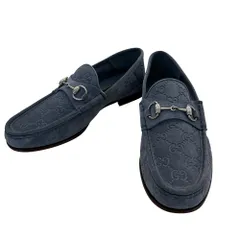 グッチ GUCCI 革靴 メンズ ブランド ホースビット ローファー  レザー シマ ローファー ブルー サイズ7 26cm シンプル 上品 おしゃれ 【中古】