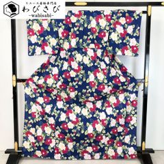ふりふ 花柄 浴衣 青地 ポリエステル100% - メルカリ