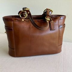 オールドコーチ ピンクステッチブラウンレザートートバッグ 8A44 