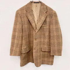 LANDSEND　ランズエンド　Harris Tweed　ハリスツイード　テーラードジャケット　チェック柄　ブラウン　古着【値引き交渉OK！】のサムネイル