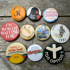 ビンテージ 缶バッジ 企業 広告 バンド セクシー アメカジ 70s ~ 80s 90s 00s 0511J 古着 ビンテージ used vintage 雑貨 小物 プレゼント p10のサムネイル