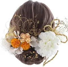 LALALA beauty flowers 髪飾り 成人式 振袖 白 ホワイト 卒業式 袴 和装 着物 七五三 結婚式 二十歳の集い ヘアアクセサリー (ホワイトダリア/カーキマム)のサムネイル