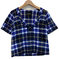 【中古】　tricot COMME des GARCONS　セーター　半袖　トップス　フェルト　ウール　ナイロン　Vネック　ロールアップ　チェック　AD2008　No.TB-B014　日本製　古着　/2497のサムネイル