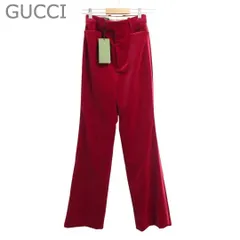 新品同様 グッチ GUCCI フレアパンツ スラックス ベロア サイドライン ストレッチ 675762 コットン ディープレッド サイズ36 レディースのサムネイル