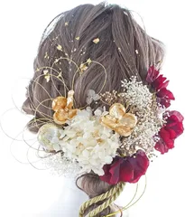 LALALA beauty flowers 髪飾り 成人式 振袖 赤 レッド 卒業式 袴 リボン 和装 着物 七五三 結婚式 二十歳の集い ヘアアクセサリー (ワインレッド［2301］)のサムネイル