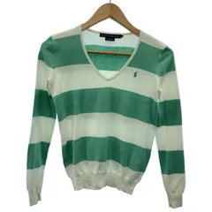 【中古】　RALPH LAUREN SPORT　セーター　長袖　ニット　トップス　Vネック　ボーダー　ワンポイント　スモールポニー　刺しゅう　古着　/7229のサムネイル