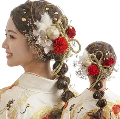 LALALA beauty flowers 髪飾り 成人式 振袖 ブルー 青 卒業式 袴 和装 着物 七五三 結婚式 二十歳の集い ヘアアクセサリー (レッド［1721］)のサムネイル
