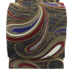 【在庫一掃】 【美品】 袋帯 秀品 幾何学 金銀糸 箔 濃紺 六通 正絹 【中古】