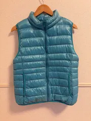 (^w^)b ユニクロ UNIQLO 217-072572 ウルトラライトダウンベスト レディースL ターコイズブルー青 OM12649MR