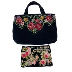 199990 Laura Ashley ローラアシュレイ Enjeau アーンジョー ハンドバッグ　ポーチ　薔薇　花柄　フェイラー風 ブラック レディースのサムネイル