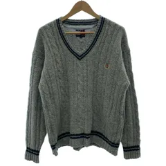 【中古】　TOMMY HILFIGER　セーター　長袖　ニット　トップス　Vネック　ケーブル編み　ワンポイント　刺しゅう　古着　/4390