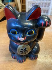 特大 招き猫 黒猫 縁起物 置物 昭和レトロ 左手上げ 長期保管品 高さ