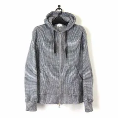 メンズビギ MEN'S BIGI TOKYO パーカー フードパーカ ジップアップ 薄手 ニット ジャガード M グレー 黒 白 美品のサムネイル