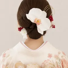 成人式髪飾り☆胡蝶蘭　水引　金箔　前撮り　和装　卒業式　結婚式　白無垢　振袖　袴　花嫁　ウエディングフォト　再販　人気　ホワイト　ピンクベージュ　赤