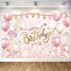 ピンクゴールド バースデー タペストリー ピンクゴールド 誕生日 飾り付け バースデー フォトポスター 写真背景 Happy Birthday パーティー タペストリー おしゃれ 誕生日 デコレーション 子供 1