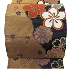 【在庫一掃】 袋帯 秀品 ねじ梅 桜 刺繍 金糸 紫 六通 正絹 【中古】