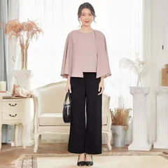 ママスーツ パンツドレス セットアップ 母 ママ 結婚式 パーティードレス トップス　ワイドパンツ 大きいサイズ レディース フォーマル 春秋 上品 エレガント レディース #hwokm