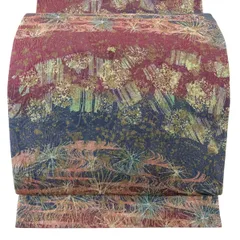【在庫一掃】 【美品】 袋帯 名品 幾何学 金彩 箔 紫 全通 正絹 【中古】