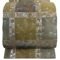 【在庫一掃】 袋帯 名品 若松 花鳥 金糸 箔 金色 六通 正絹 【中古】