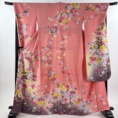 新品】振袖 正絹 桃色 清楚な桜柄 裾ぼかし 地紋 豪華 晴れ着 成人式