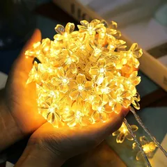 Topamz LEDイルミネーションライト 桜の花 6m 40灯 電池式 コードレス 点滅／常切替え 防滴防塵 屋内屋外両用 ガーデン装飾 お花見 誕生日 結婚式 パーティー 暖色光 0のサムネイル