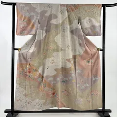 【在庫一掃】 【美品】 訪問着 身丈157cm 裄丈62cm S 袷 松井青々 落款 桐 千鳥 金彩 絞り 灰茶 正絹 逸品 【中古】のサムネイル