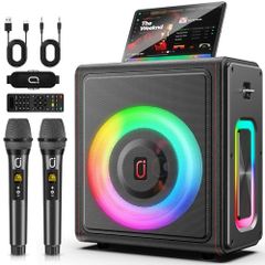 JYX Speaker Set with 2 Wireless Microphones, Bluetooth 5.3, High-Capacity Battery, PA System, Recording/USB/TF Card/3.5mm Input, 20W Output, Rechargeable, Suitable for Outdoor Events, Conferences, and Home Use, Compact Karaoke Set 0