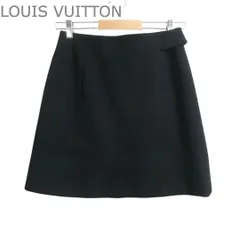 美品 ルイヴィトン LOUIS VUITTON 台形スカート ミニスカート ウール×カシミヤ 膝丈 ミニ丈 ロゴボタン サイドファスナー ブラック サイズ36 レディースのサムネイル