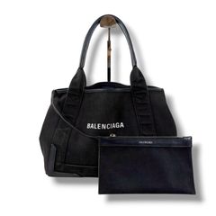 良品】バレンシアガ ネイビーカバスS ハンドバッグ キャンバス ポーチ