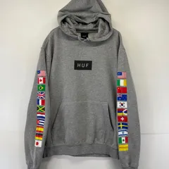 古着 ハフ HUF パーカー プルオーバー プリントロゴ 国旗 スウェット M  グレー系 プリント メンズ