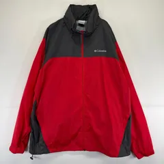 古着 コロンビア Columbia ジャケット フルジップ ワンポイントロゴ刺繍 大きいサイズ レッド XL  グレー系 ツートン メンズ