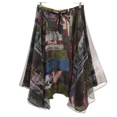 DIESEL ディーゼル 総柄 ミモレ丈 フレアスカート XS ブラック レディース 古着のサムネイル