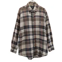 RALPH LAUREN SPORT ラルフローレンスポーツ チェック柄 長袖 ボタンダウンシャツ L カーキ系 メンズ 古着