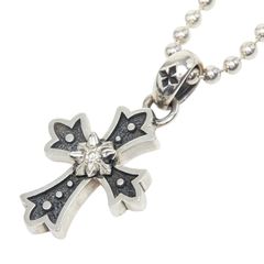 シルバー925 純銀 クロスボール ネックレス ブラックダイヤCZ 美品