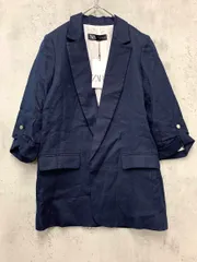 新品 ZARA ザラ 2684/744/401 リネン ロールアップスリーブ ブレザー テーラード ジャケット sizeS/紺 ■◇ レディース
