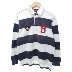 トミーヒルフィガー TOMMY HILFIGER ラガーシャツ ポロシャツ 長袖 ボーダー アップリケ ネイビー ホワイト S /HW