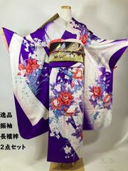 艶やかな紫暈しに花々舞う 友禅 正絹 振袖 長襦袢セット - メルカリ