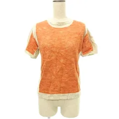 ピッコーネ PICONE 美品 半袖 モヘヤ カシミヤ混 ニット セーター バイカラー 38 Mサイズ ベージュ オレンジのサムネイル